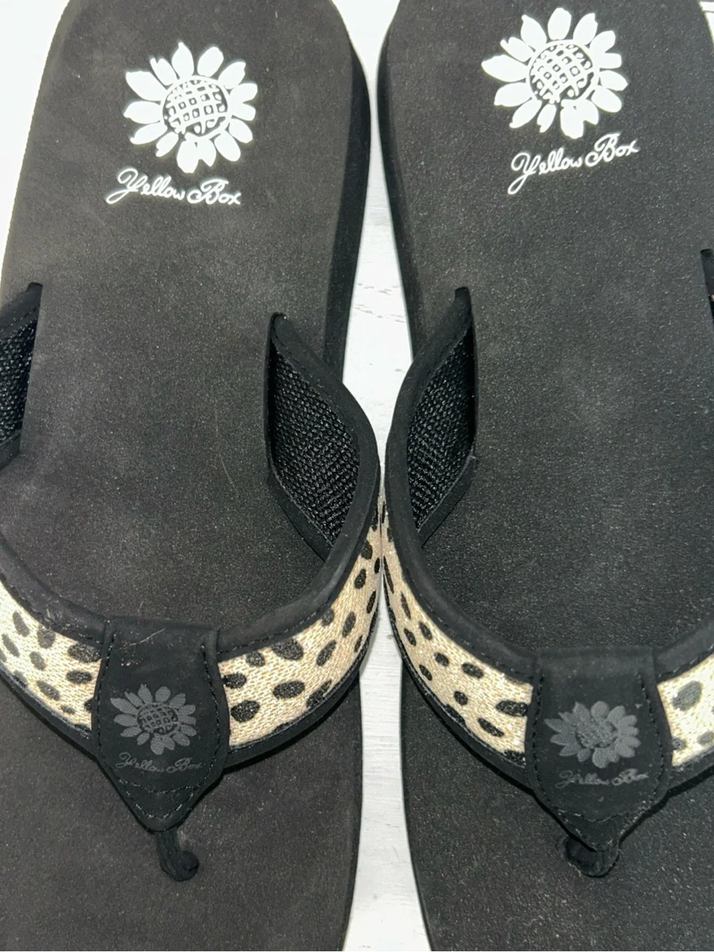 Yellow Box Black Flip Sandals with Leopard-Print Strap - Picture 4 of 4
